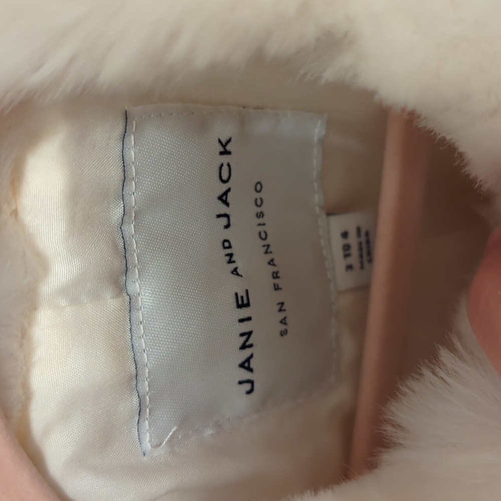 Janie and Jack Cream Pea Coat with Faux Fur Collar 3-4 t - Picture 3 of 4